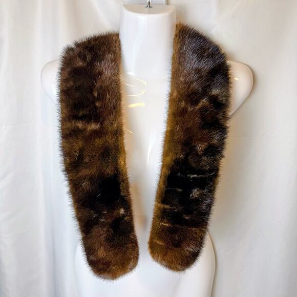 VTG 1940s Real Mink Fur Stole Scarf Wrap Brown Satin Lined PM Monogram 40x4 - Picture 1 of 7